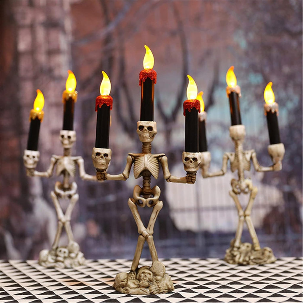 CANDELABRO DE ESQUELETO CON 3 VELAS LED HALLOWEEN