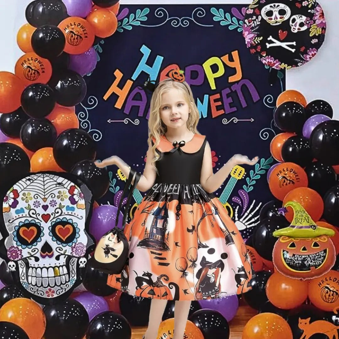 SET DE 61 PZAS GLOBOS CON FONDO DE BRUJA FELIZ HALLOWEEN WS-031