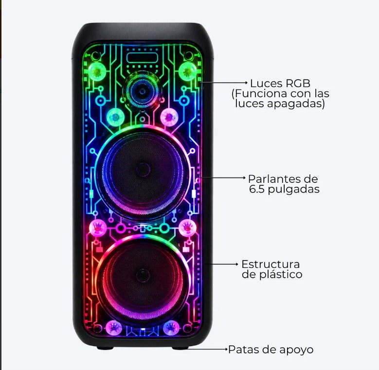 TORRE 6.5” x2 PARLANTE BLUETOOTH CON MICRÓFONO AC YX-H6630
