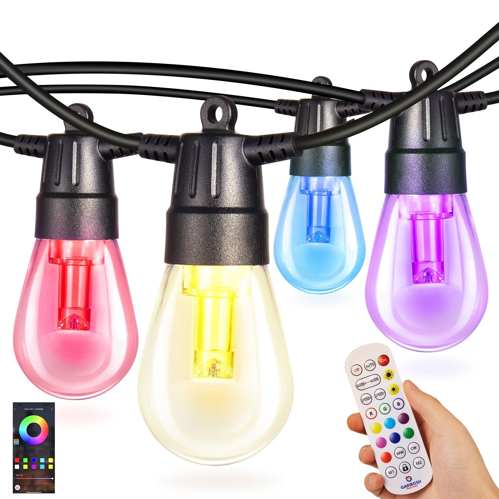 EXTENSIÓN DE BOMBILLOS 15M - 20 LUCES S14 COLORES