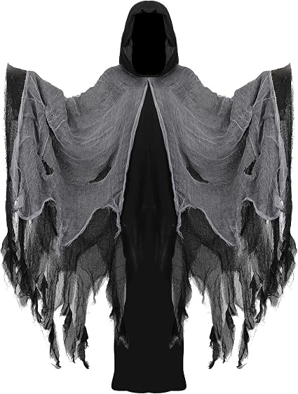 DISFRAZ PONCHO DE TELA NEGRO Y GRIS