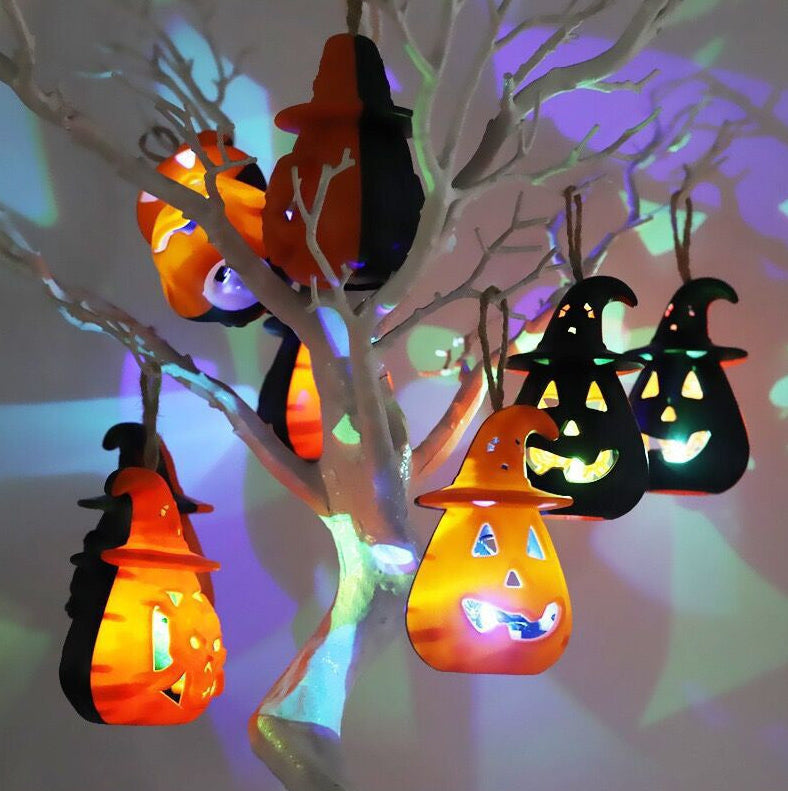 LÁMPARA LED CALABAZA NEGRA/NARANJA PARA COLGAR HALLOWEEN