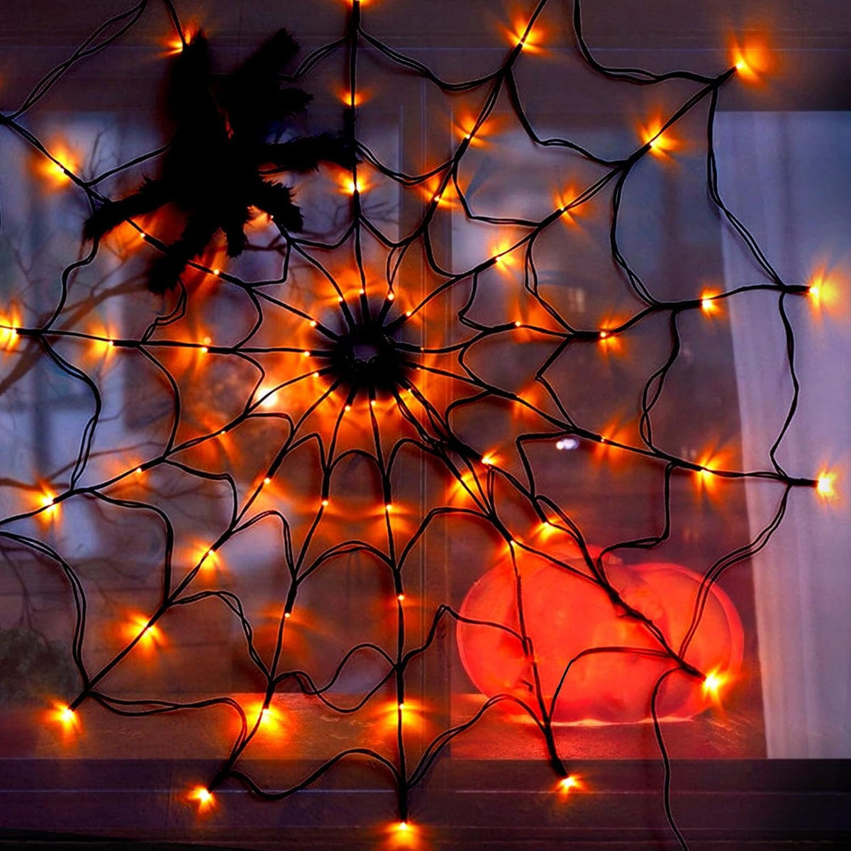 TELARAÑA CON ARAÑA Y LUCES LED 100 CM HALLOWEEN