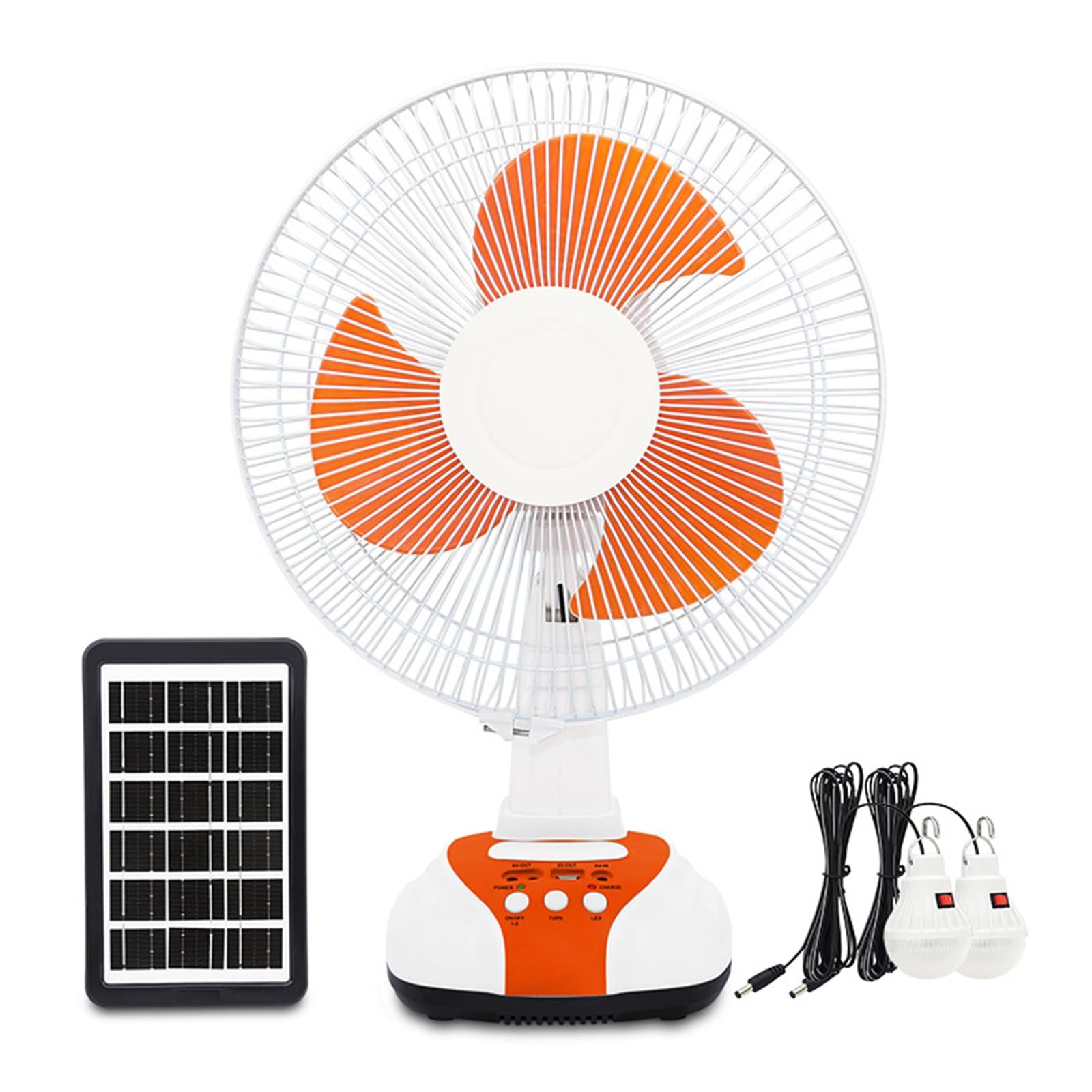 ABANICO CON PANEL SOLAR T6 12" INCLU. 2 FOCOS