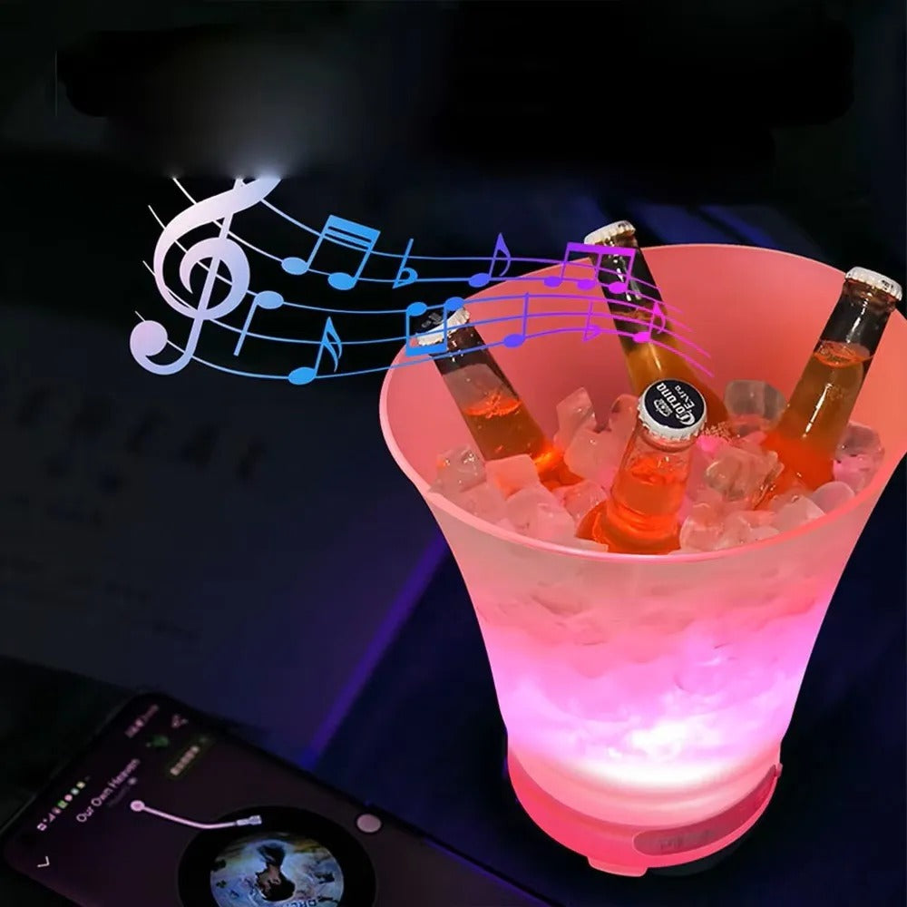 HIELERA CUBETA CON PARLANTE Y LED