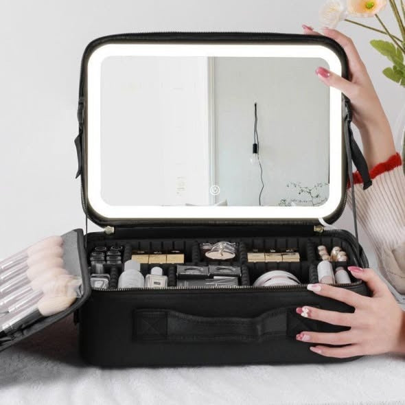 BOLSO PARA MAQUILLAJE CON ESPEJO LED
