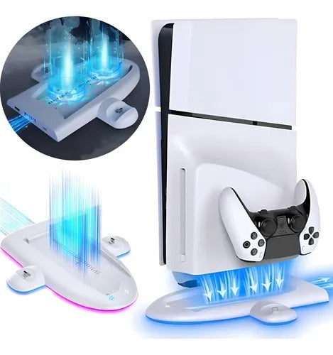 BASE CON VENTILADOR Y ESTACIÓN DE CARGA PARA PS5 ₡14.900