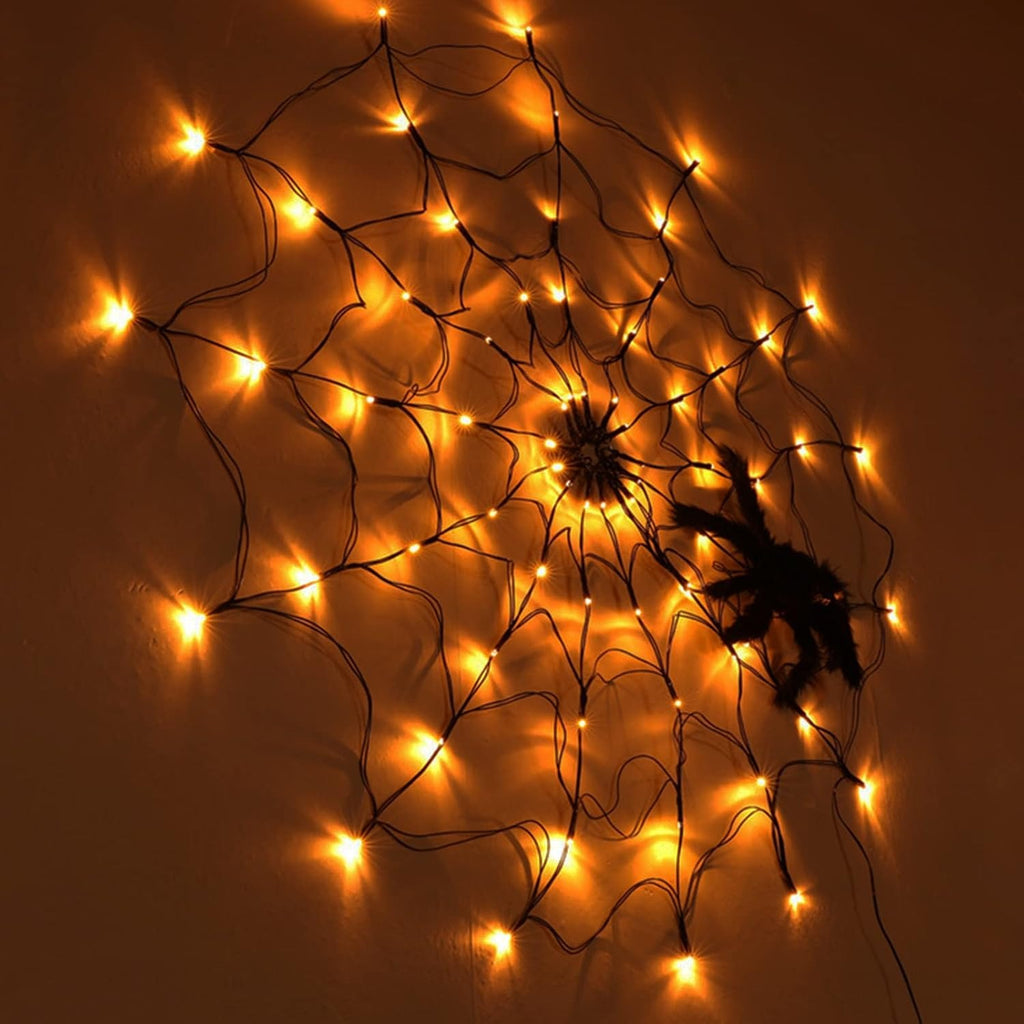 TELARAÑA CON ARAÑA Y LUCES LED 100 CM HALLOWEEN