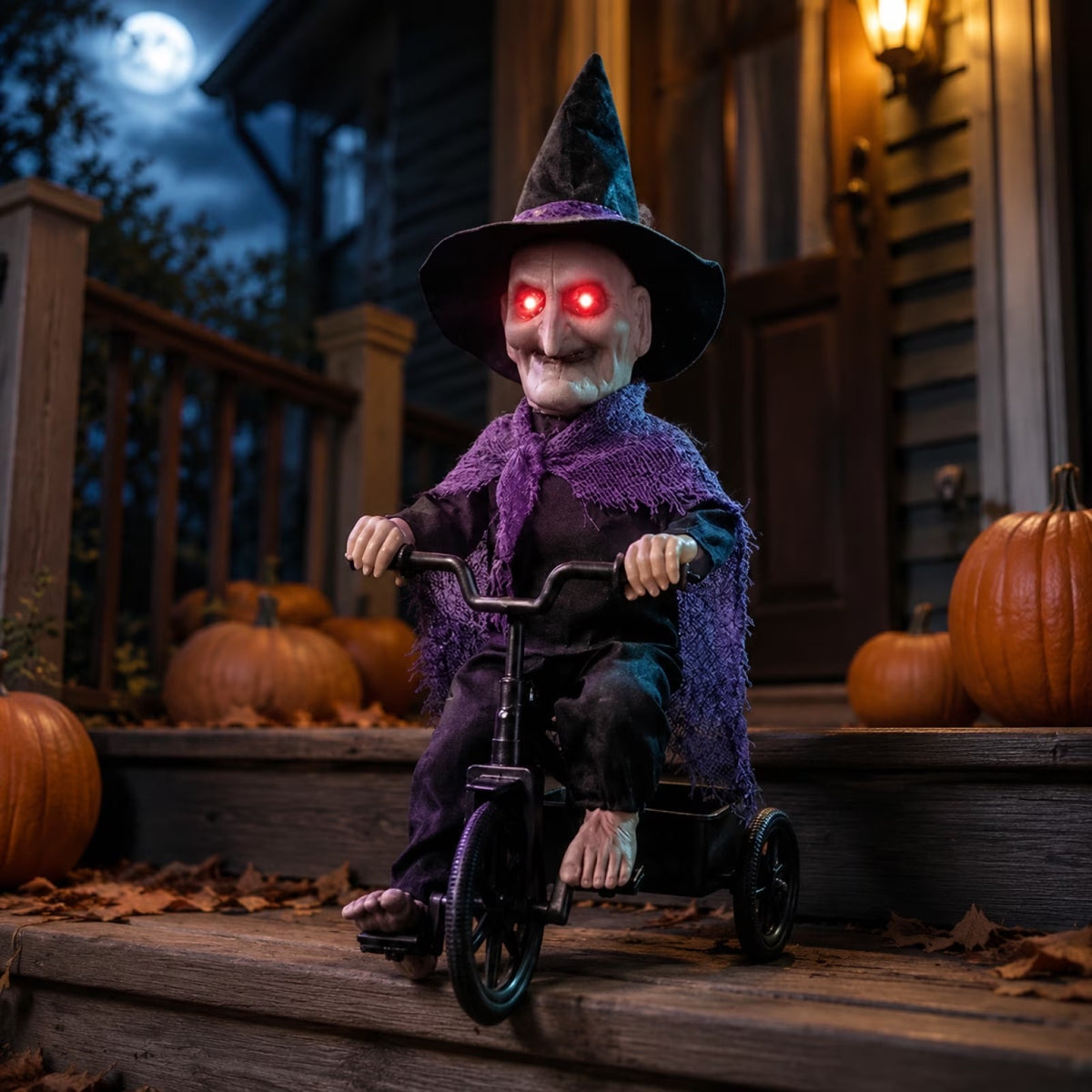 BRUJA EN BICICLETA DECORATIVA PARA HALLOWEEN