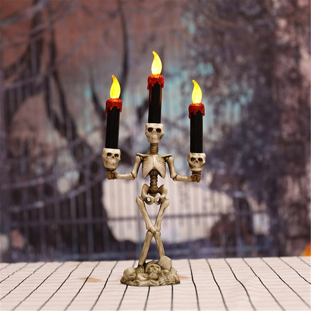 CANDELABRO DE ESQUELETO CON 3 VELAS LED HALLOWEEN