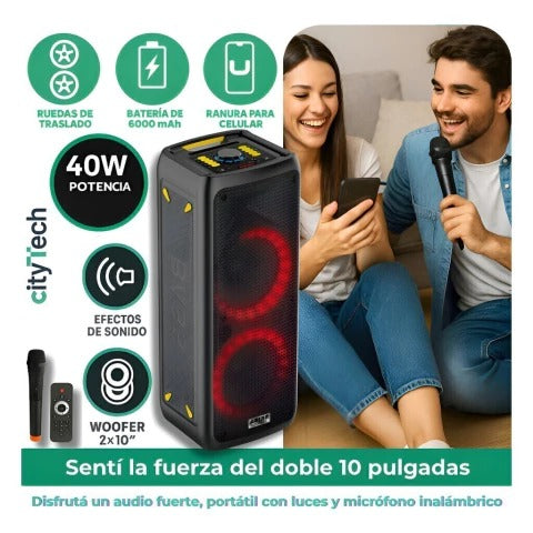PARLANTE KTS-2122 DE 10X2 CON MICRÓFONO Y CONTROL