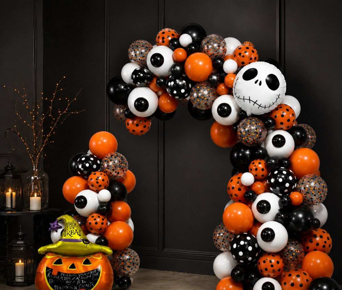 SET DE 61 PZAS GLOBOS CON FONDO DE BRUJA FELIZ HALLOWEEN WS-031
