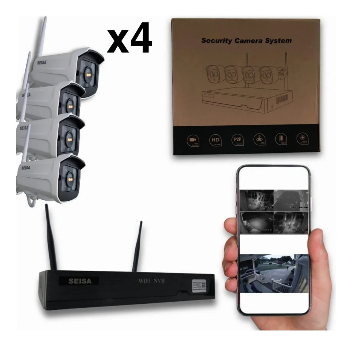 KIT NVR 4 CÁMARAS INALÁMBRICAS (WIFI) + DISCO DURO 500GB