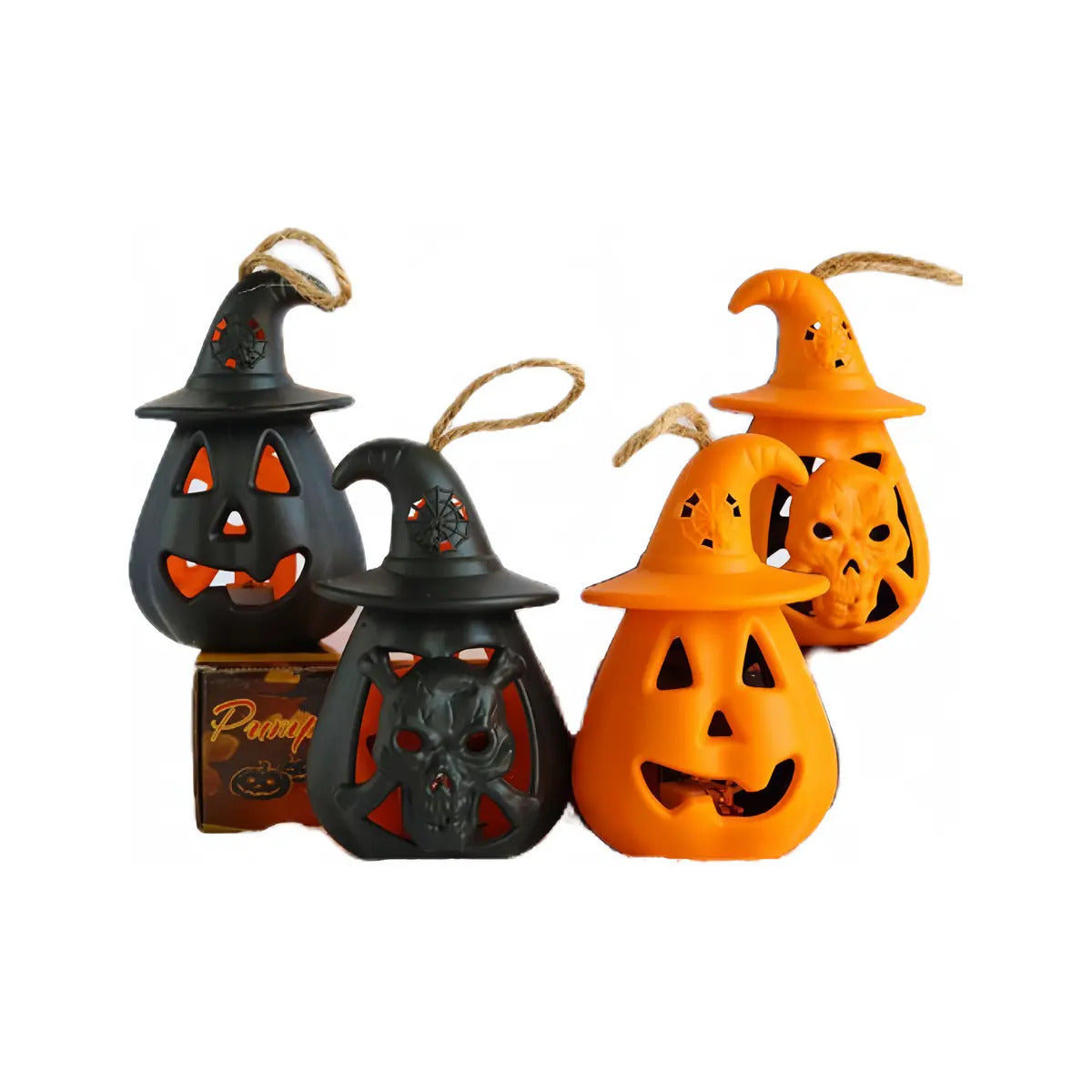 LÁMPARA LED CALABAZA NEGRA/NARANJA PARA COLGAR HALLOWEEN