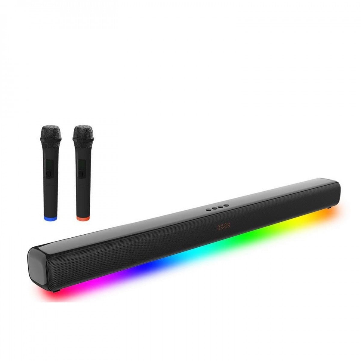 BARRA DE SONIDO PARA TV Y KARAOKE CON DOS MICRÓFONOS