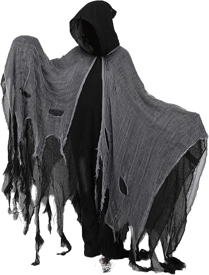 DISFRAZ PONCHO DE TELA NEGRO Y GRIS
