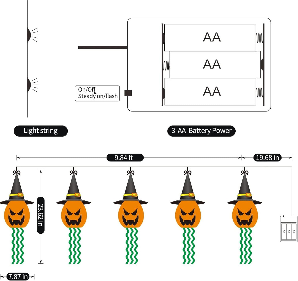 GUIRNALDA DE CALABAZAS CON LUCES LED HALLOWEEN