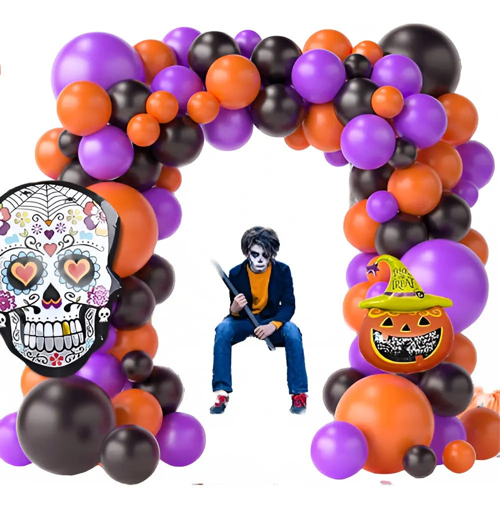 SET DE 61 PZAS GLOBOS CON FONDO DE BRUJA FELIZ HALLOWEEN WS-031
